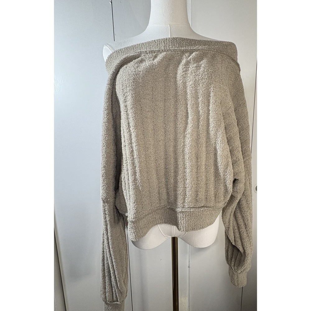 New Free People Women's S Cabin Fever Pullover Sweater Gray Boho Fleece Ribbed - Picture 3 of 8